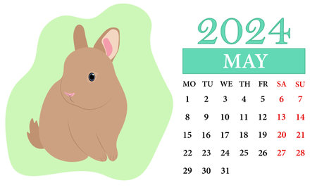May Monthly calendar 2024 with a rabbitのイラスト素材