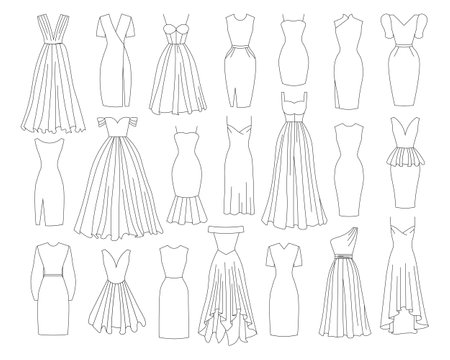Set of various dresses. Vector illustration. Fashion, style, clothing.のイラスト素材