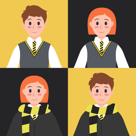 A magic set of school uniforms in yellow and black colors. Vector illustration.のイラスト素材