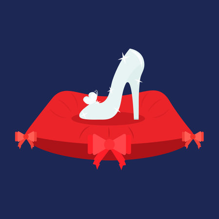 A glass slipper on a pillow.のイラスト素材