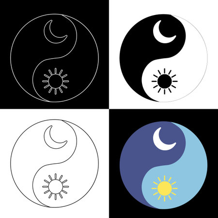 Yin yang symbol set sun and moon with star. Vector illustration.のイラスト素材