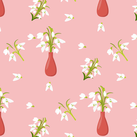 Vector seamless pattern with white snowdrop flowersのイラスト素材