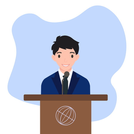 Image of a man behind the podium. Vector.のイラスト素材