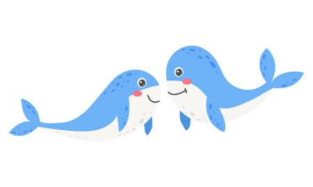 Cute whales in love. Sea animals. Vector illustration.のイラスト素材