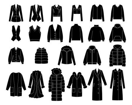 Set of clothes sweatshirt, jacket, coat, sweater, vest, outerwear, down-padded coat, fur coatのイラスト素材