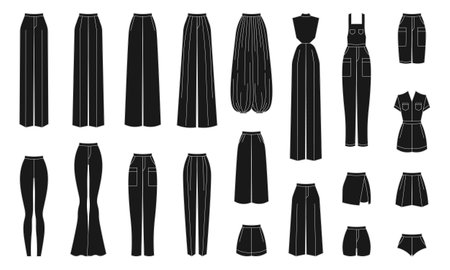 Set of pants, shorts, overalls for woman. Vectorのイラスト素材