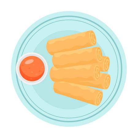 Spring rolls with sauce. vector illustrationのイラスト素材