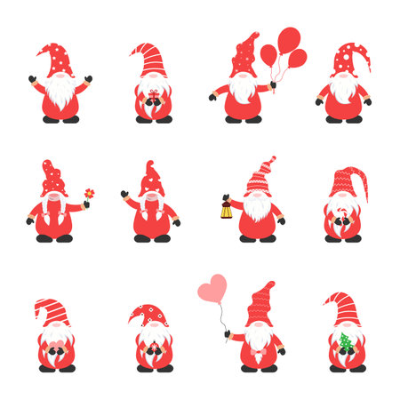 Set of cute Christmas gnomes. Vector illustration.のイラスト素材