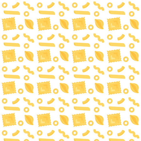 Seamless background from different types of pasta. Package design. Vector illustration.のイラスト素材