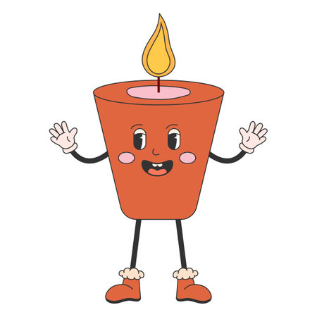 Retro cartoon funny candle character. Merry Christmas and Happy New Year. Vector illustration.のイラスト素材
