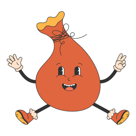 Retro cartoon funny Christmas Santa Claus bag character. Groovy New Year decorations. Vector illustration.のイラスト素材