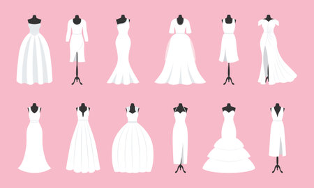 Wedding dress of the bride set. Vector illustration.のイラスト素材