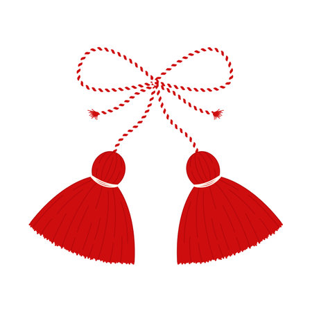 Red and white marcisor. A symbol of the meeting of spring. Vector illustration.のイラスト素材