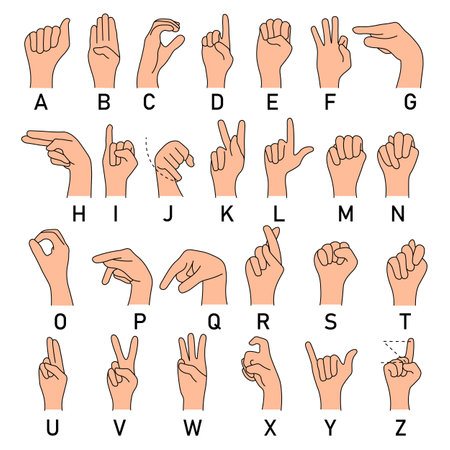 Dactylic alphabet, asl alphabet. Vector illustrationのイラスト素材