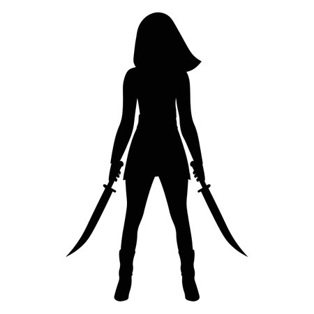 Silhouette Warrior woman with swords. Vector illustrationのイラスト素材