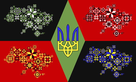 Set maps of Ukraine in the red, black, blue and yellow colorsのイラスト素材