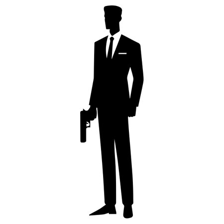 Silhouette of a man in a suit with a gunのイラスト素材