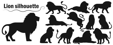 Lion silhouette set. Vector illustrationのイラスト素材