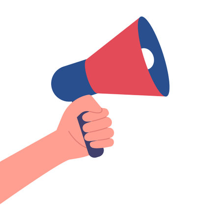 Hand holding a megaphone for a presidential campaign. Vote 2024 USA concept design.のイラスト素材