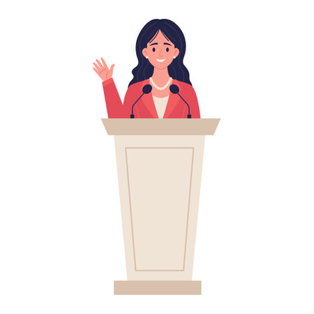Female candidate delivering a speech during a presidential election campaign.のイラスト素材