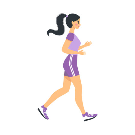 Girl athlete on a run. A healthy lifestyle. Design for fitness and sports. Vector illustration.のイラスト素材