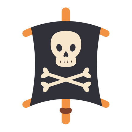 Pirate flag with skull and bones, symbol of danger, nautical theme, vector illustration.のイラスト素材