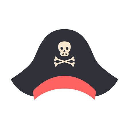 Vector illustration of a pirate hat with skull and crossbones, designed in a bold and playful style.のイラスト素材