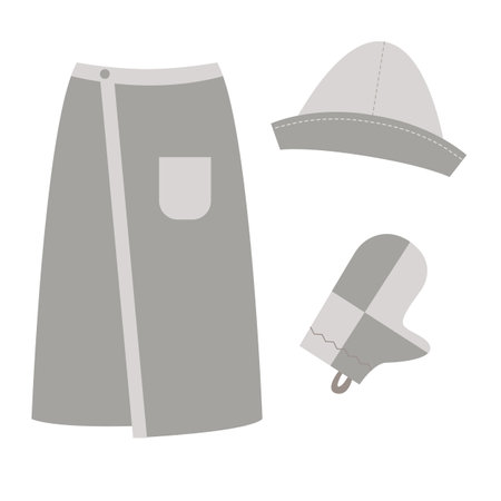 Complete bath and sauna set featuring a hat, mittens, and kilt for ultimate relaxation.のイラスト素材