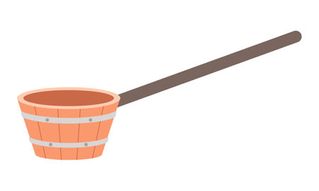 Wooden ladle with a handle, designed as an essential accessory for bath and sauna.のイラスト素材