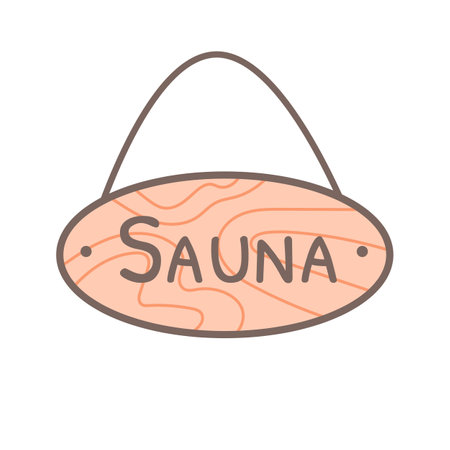 Rustic wooden sign with "sauna" text, perfect for spa or bathhouse doors.のイラスト素材
