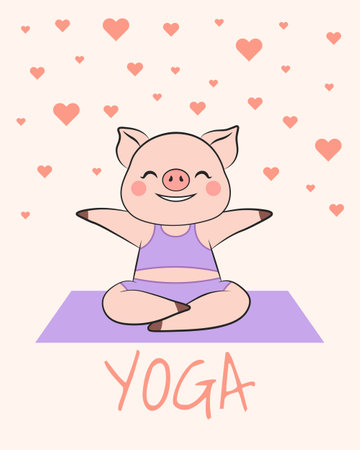Happy Pig doing Yoga. Vectorのイラスト素材