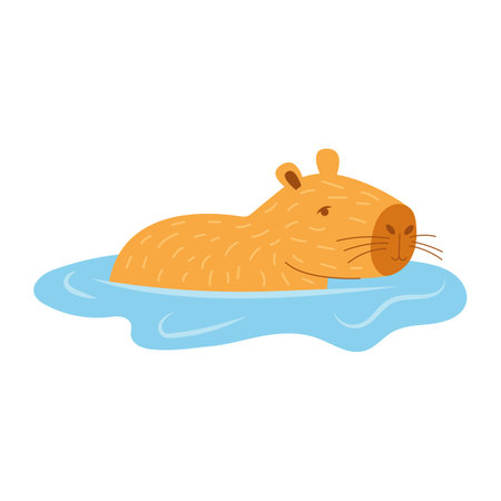 Adorable capybara vector illustration in flat style, perfect for stickers, prints, and digital designs.のイラスト素材