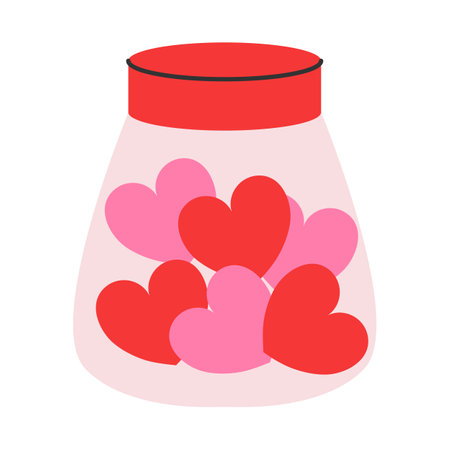 Glass jar with hearts. Valentine's Day illustration. Perfect for cards, gifts, and decor. Vector art.のイラスト素材