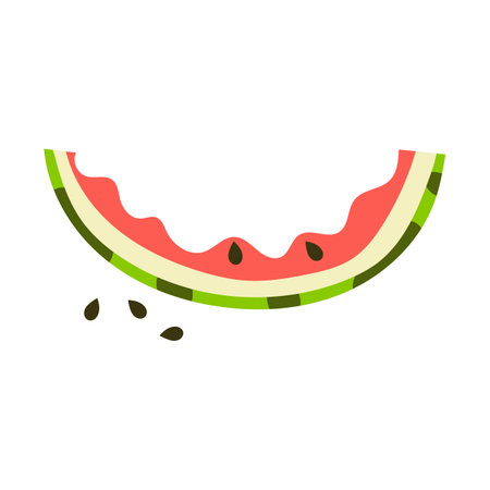 Bitten watermelon slice with seeds, juicy summer fruit, cartoon style.のイラスト素材