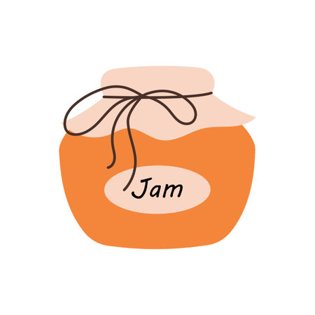Jar with apricot jam. Sweet homemade jam. Vector illustration.のイラスト素材