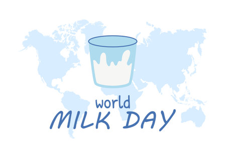 Glass of milk. World Milk Day. Background, banner, poster. June 1. Vector illustration.のイラスト素材