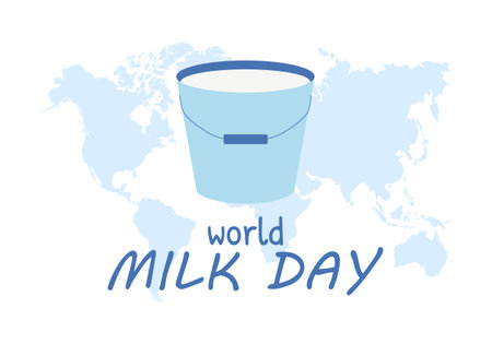 World Milk Day. Milk in a bucket. Background, banner, poster for June 1. Vector illustration.のイラスト素材