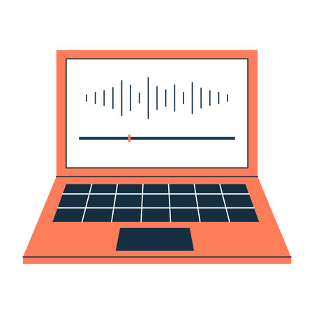 Podcast laptop. Media and online communication element. Vector illustration.のイラスト素材