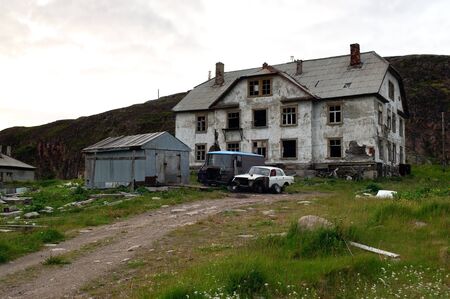 Abandoned house of the village  Lodeynoe and Teriberka Murmansk regionのeditorial素材