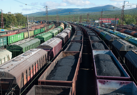Cars with coal and oil of stationのeditorial素材