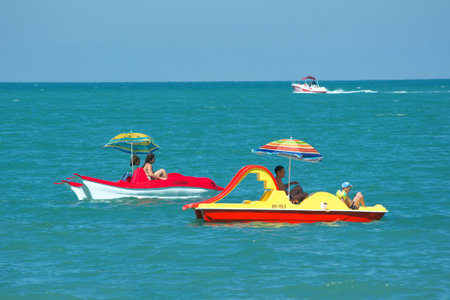 Sochi, Russia - June 24, 2014,  Sea Holidaymakers ride water bikesのeditorial素材