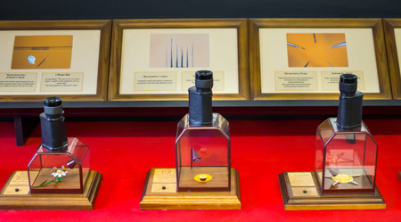 Saint-Petersburg, February 13, 2016: Several of eyepieces with the exhibits at the Museum of...