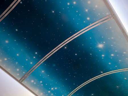Imitation of the starry sky in the car of the mobile exhibition and lecture complexの写真素材
