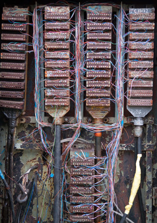 Contact groups and wires in the old telephone switchboard