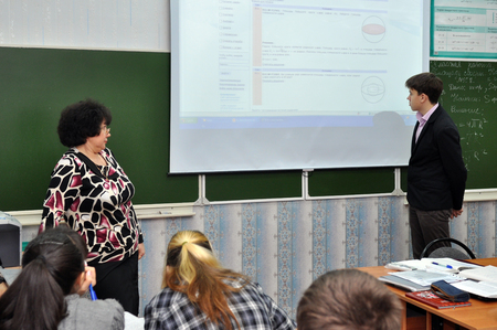 Gadjievo, Russia - January 15, 2013: Using interactive learning tools in class at schoolのeditorial素材