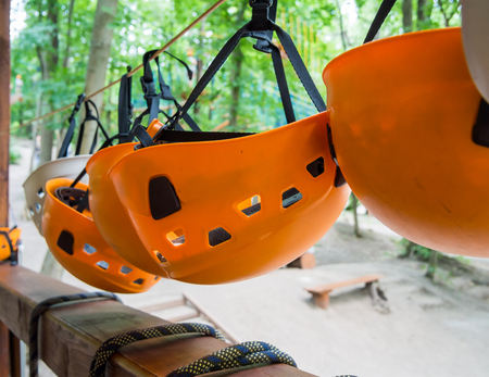 Protective equipment for rope park helmets orangeの写真素材