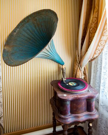 Zadonsk, Russia - August 28, 2018: An old gramophone stands in the corner of the roomのeditorial素材