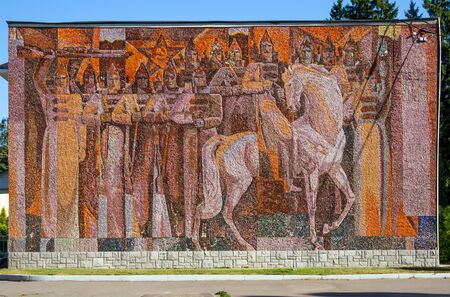 Voronezh, Russia - August 26, 2018: Mosaic panel on a revolutionary theme on the building of the sanatorium named after Dzerzhinsky, village Chertovitsy, Voronezh regionのeditorial素材