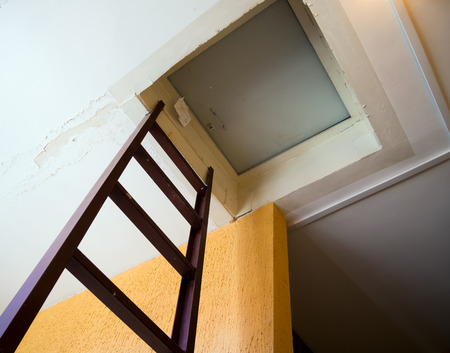 Staircase to the roof at the entrance of a multistory buildingの写真素材