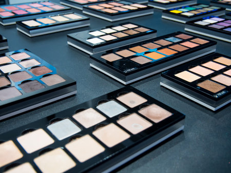 Voronezh, Russia - March 24, 2019: Samples of palettes with eye shadowsのeditorial素材